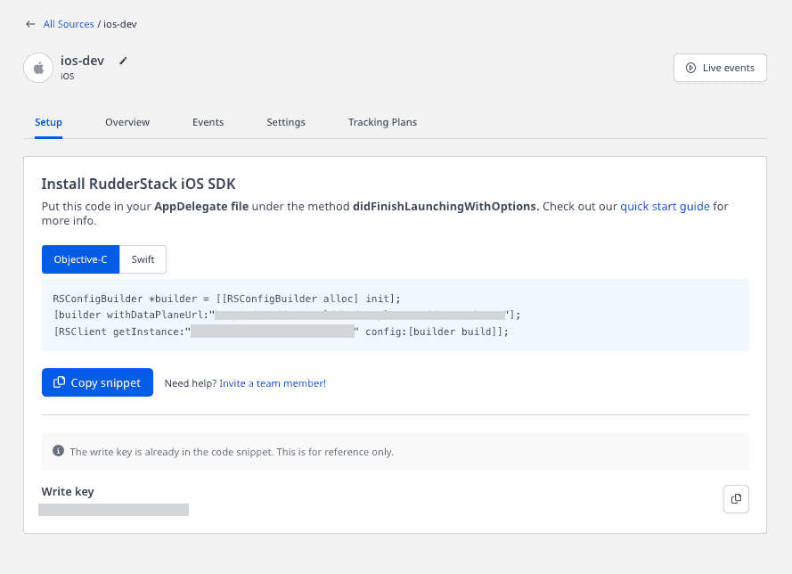 iOS source write key