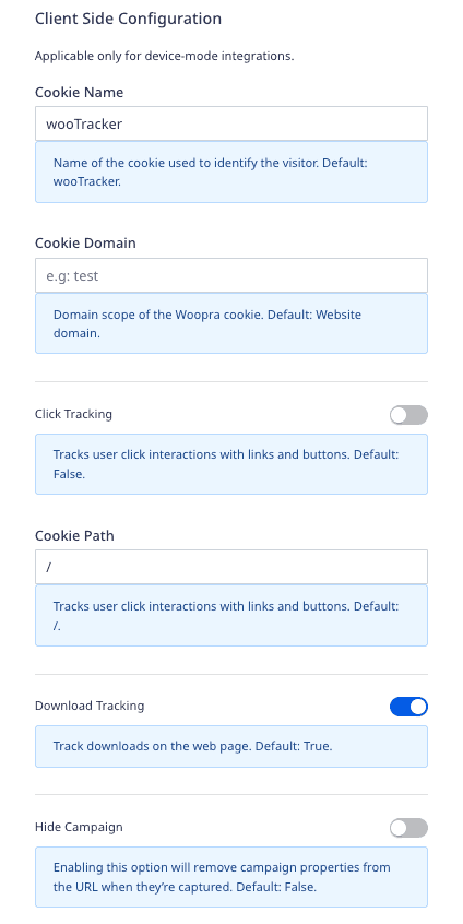 Woopra connection settings